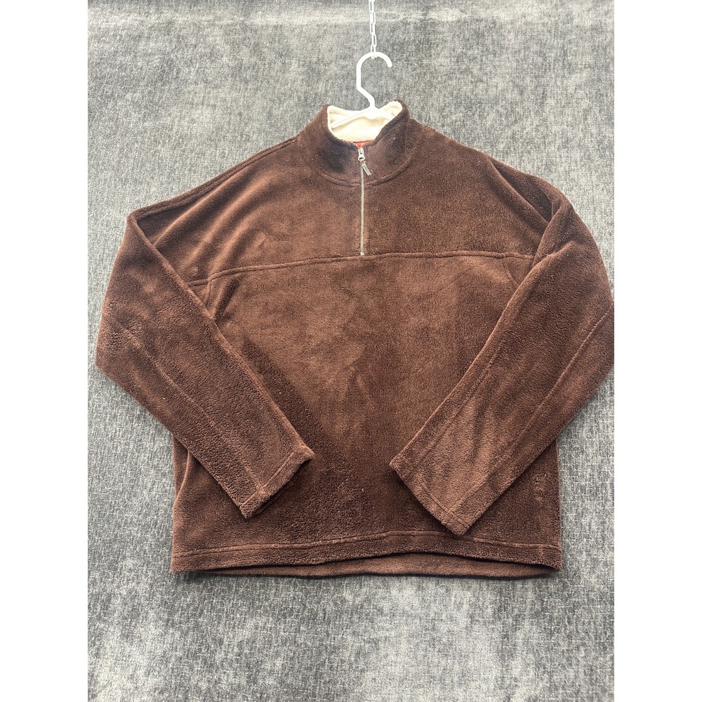 Ruff Hewn Fleece Jacket Mens Large‎ Brown Mock Neck Quarter Zip Winter Warm Wear